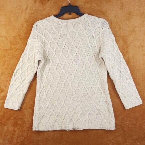 J JILL Womens Sweater Small Tan Pullover Crew Diamond Knit Cotton Wool PURE - Picture 3 of 7